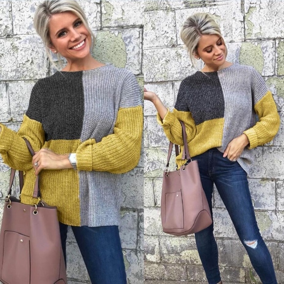 Sweaters - One Left! Lowest Price! Mustard Colorblock Sweater